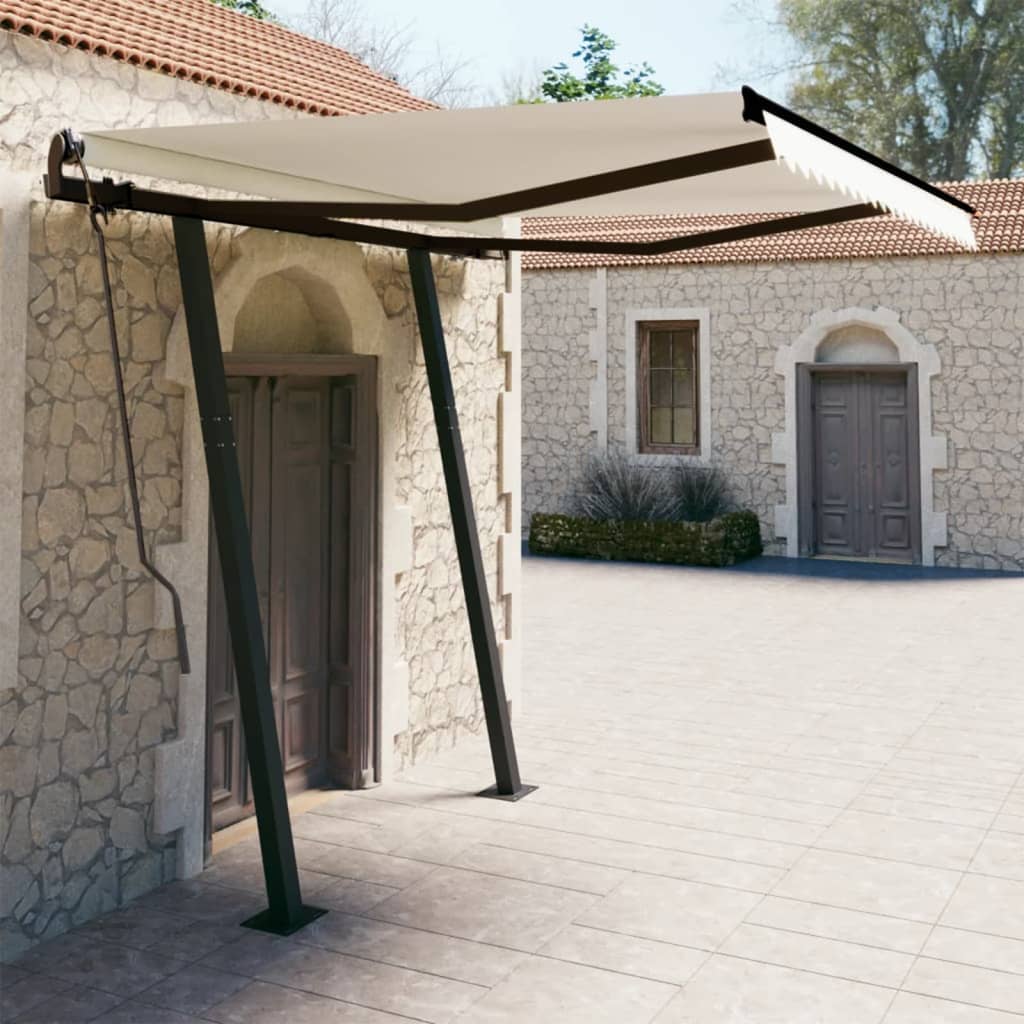 Manual Retractable Awning With Posts Orange And Brown