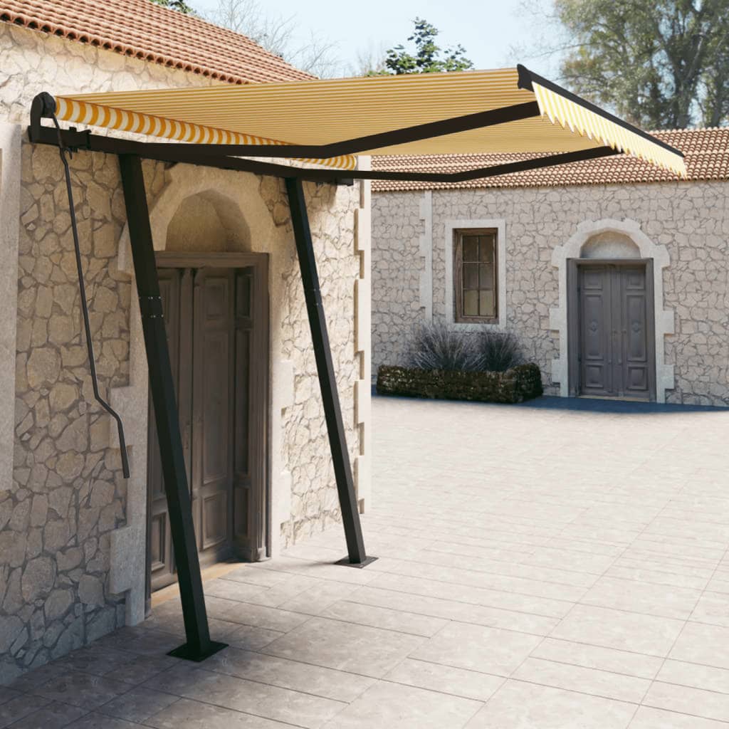 Manual Retractable Awning With Posts Orange And Brown