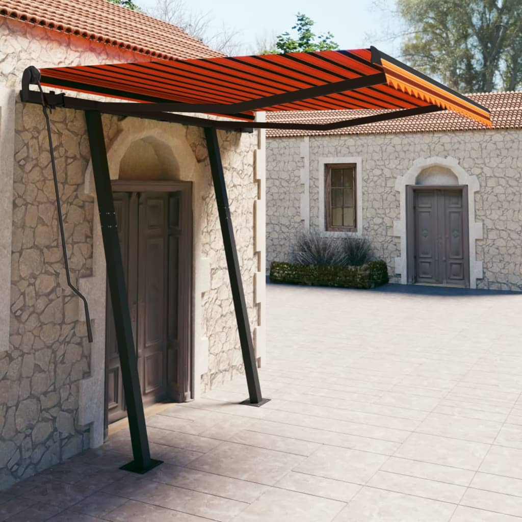 Manual Retractable Awning With Posts Orange And Brown