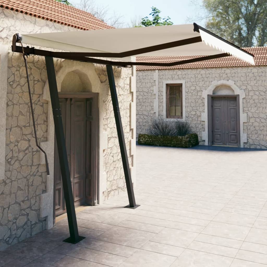 Manual Retractable Awning With Posts Orange And Brown