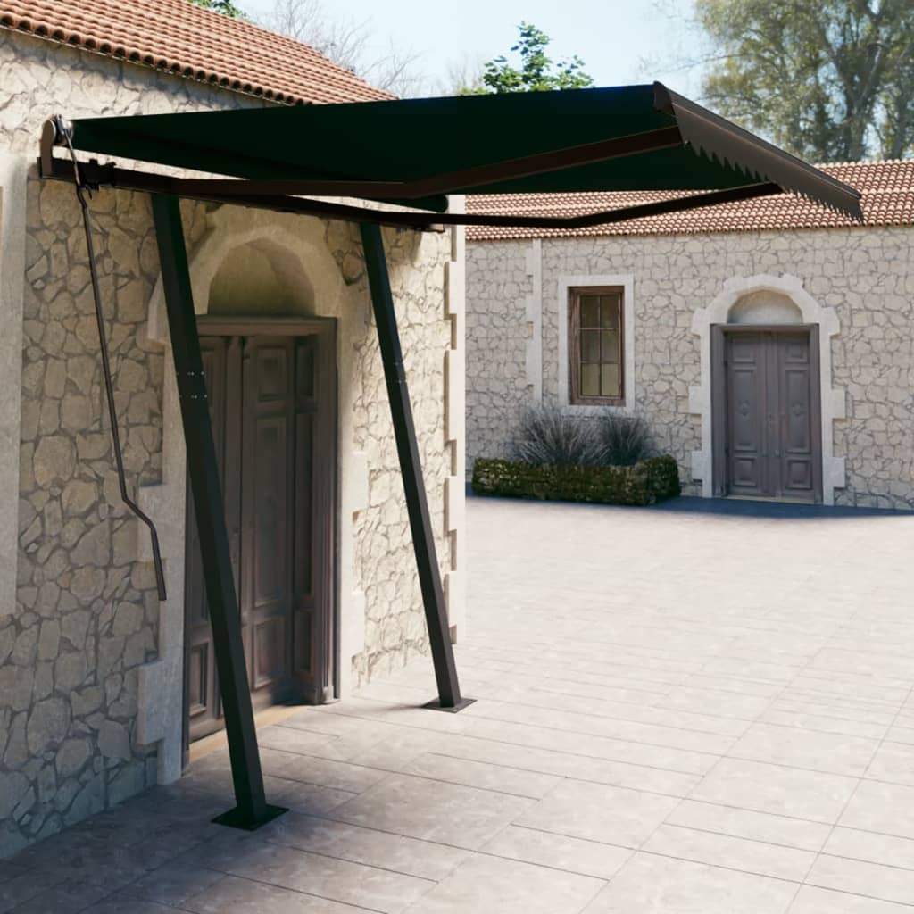 Manual Retractable Awning With Posts Orange And Brown