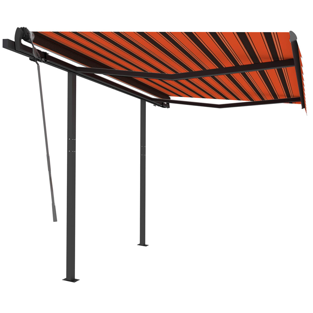 Manual Retractable Awning With Posts Orange And Brown