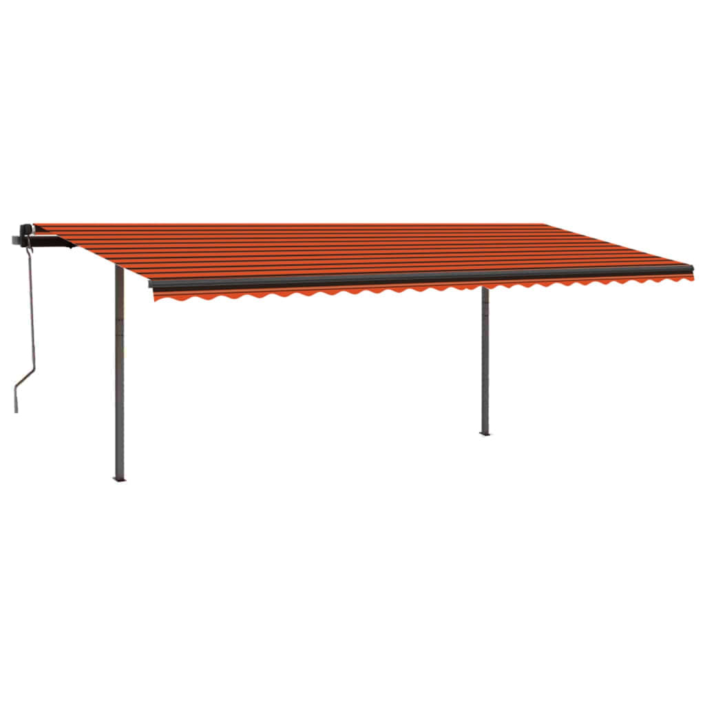 Manual Retractable Awning With Posts Orange And Brown