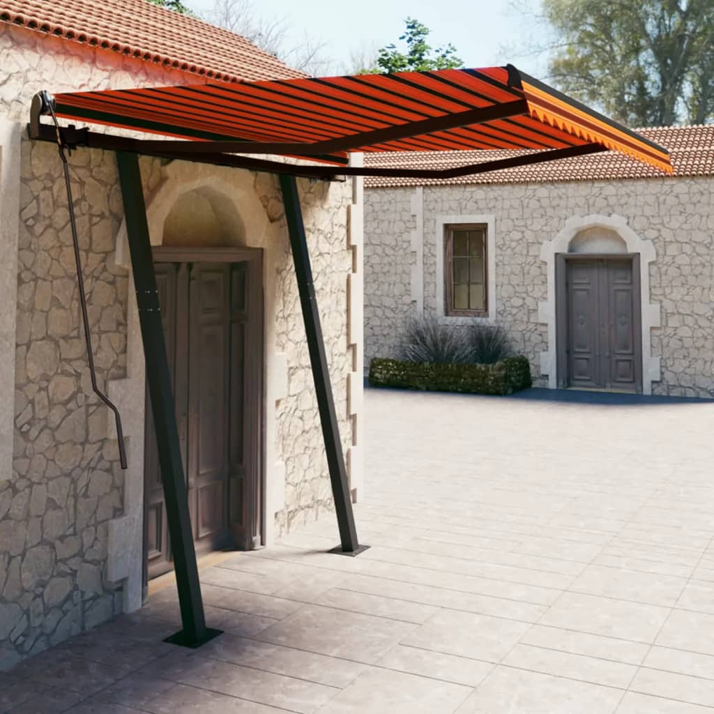 Manual Retractable Awning With Posts Orange And Brown