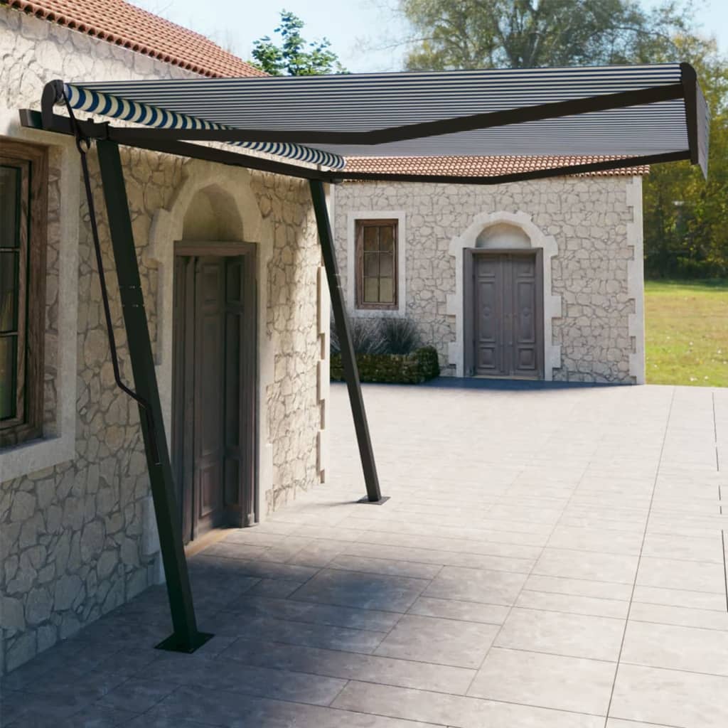 Manual Retractable Awning With Posts Orange And Brown