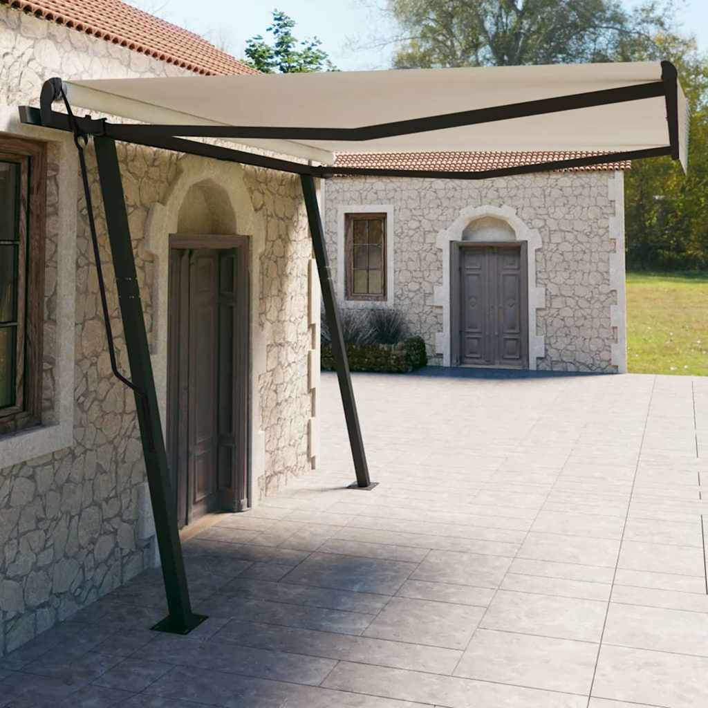 Manual Retractable Awning With Posts Orange And Brown