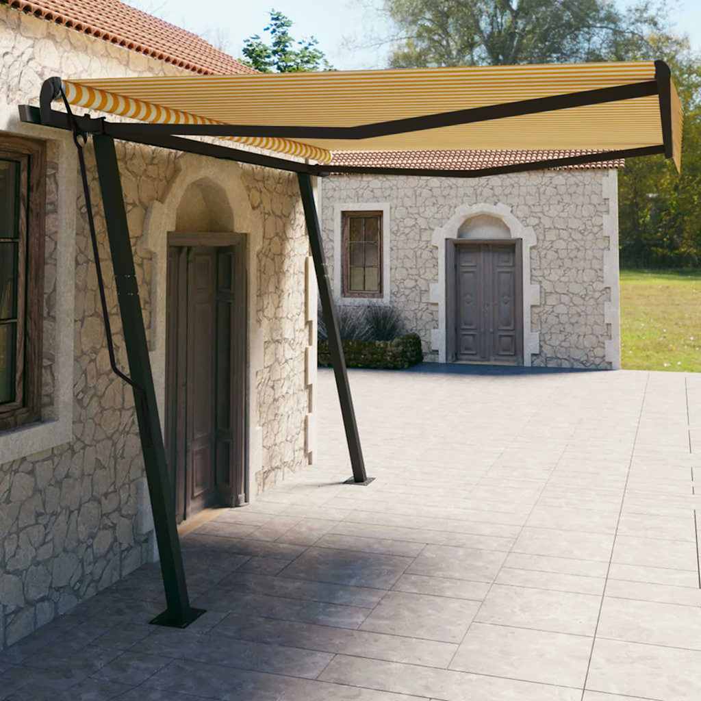 Manual Retractable Awning With Posts Orange And Brown