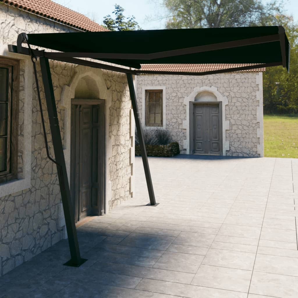 Manual Retractable Awning With Posts Orange And Brown