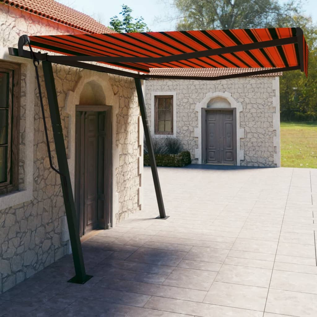 Manual Retractable Awning With Posts Orange And Brown