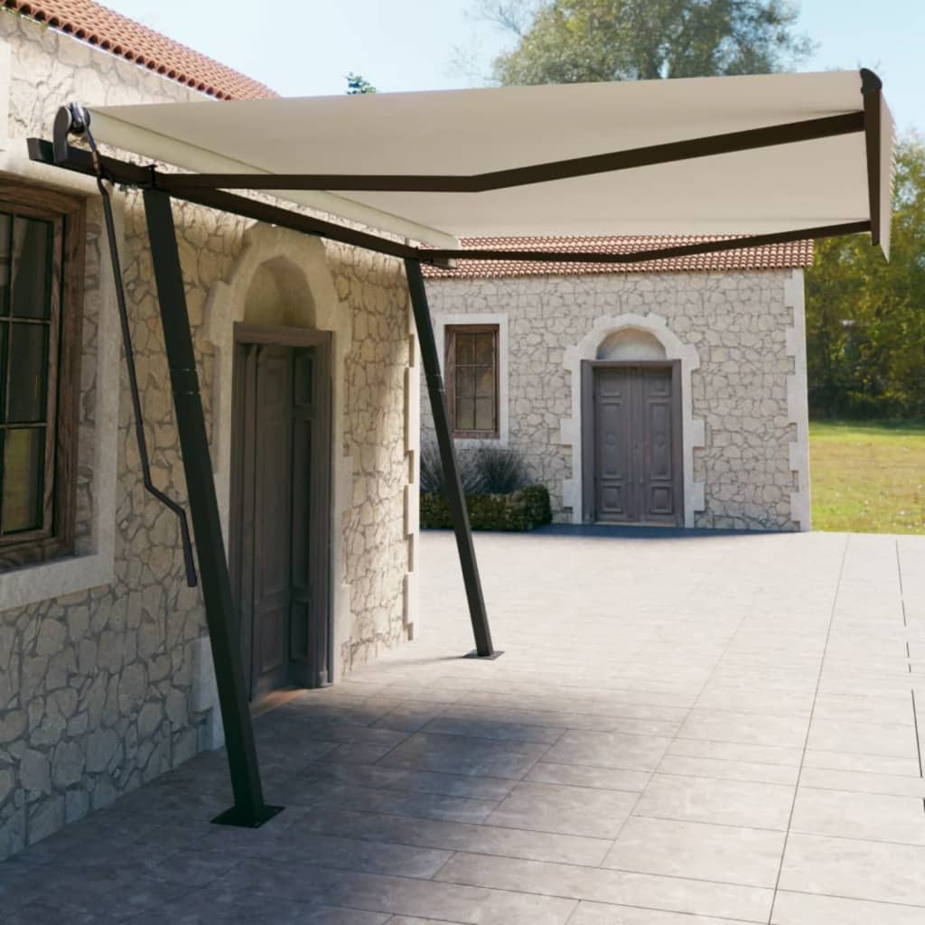 Manual Retractable Awning With Posts Orange And Brown