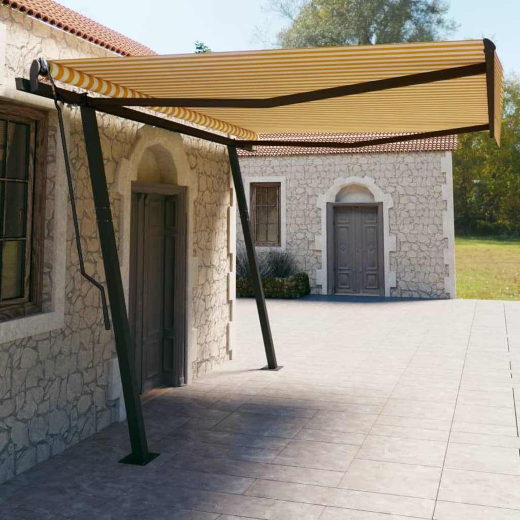 Manual Retractable Awning With Posts Orange And Brown