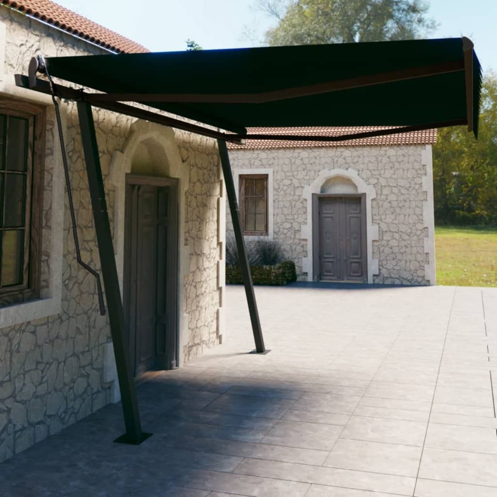 Manual Retractable Awning With Posts Orange And Brown