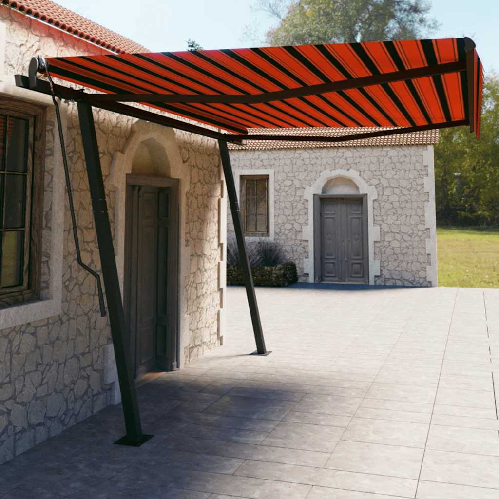 Manual Retractable Awning With Posts Orange And Brown