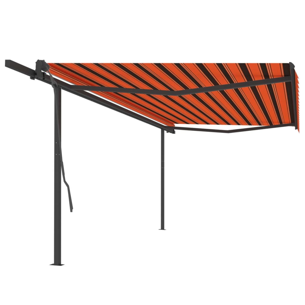 Manual Retractable Awning With Posts Orange And Brown