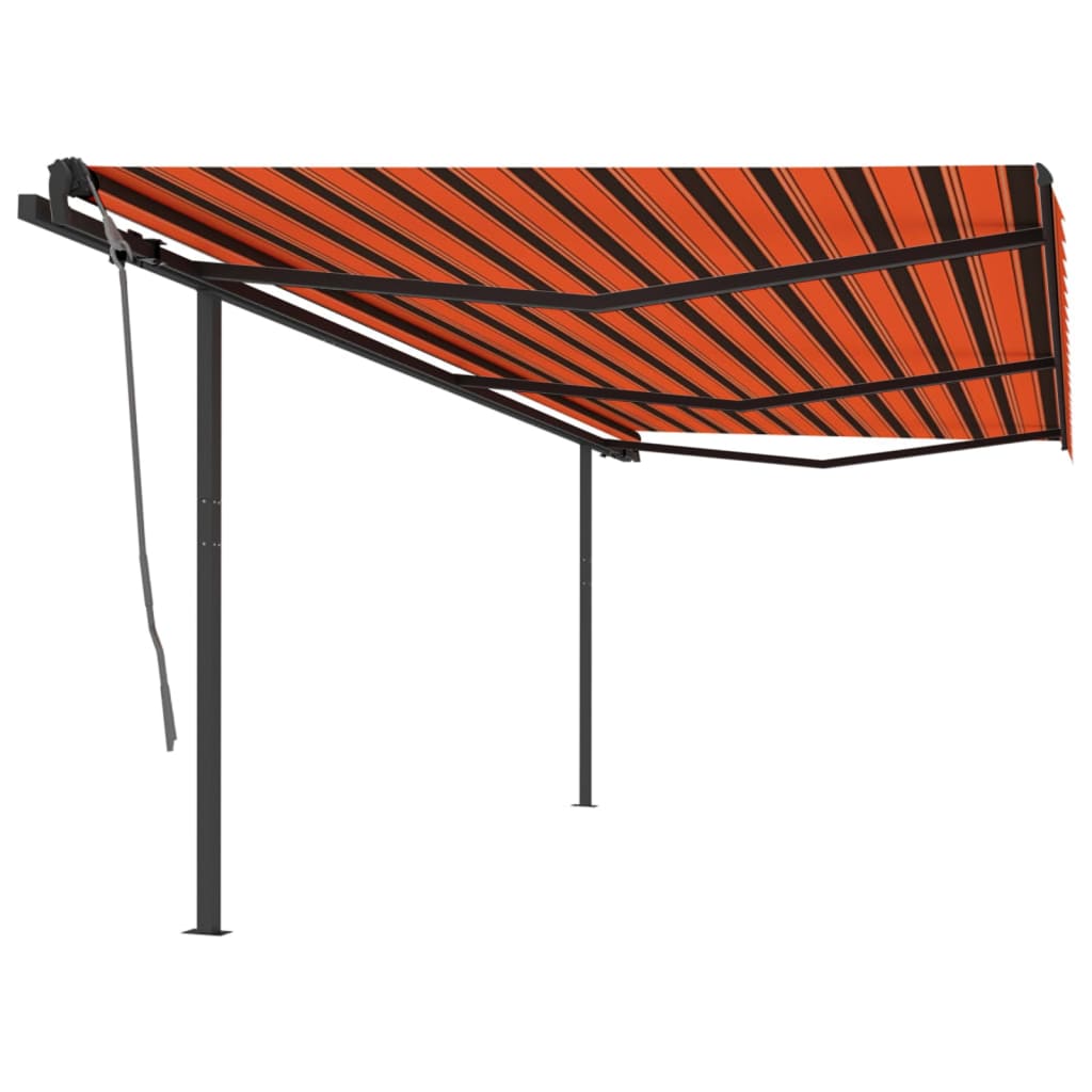 Manual Retractable Awning With Posts Orange And Brown