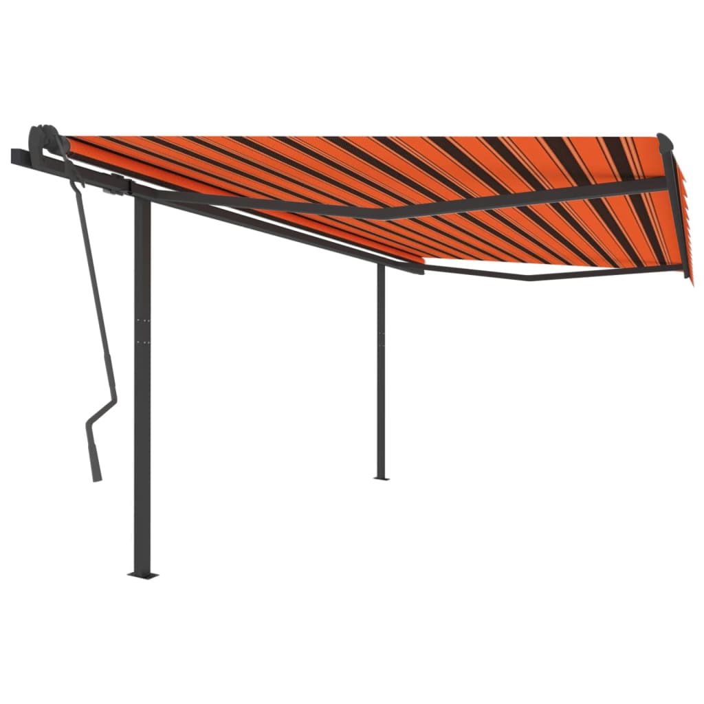 Manual Retractable Awning With Posts Orange And Brown