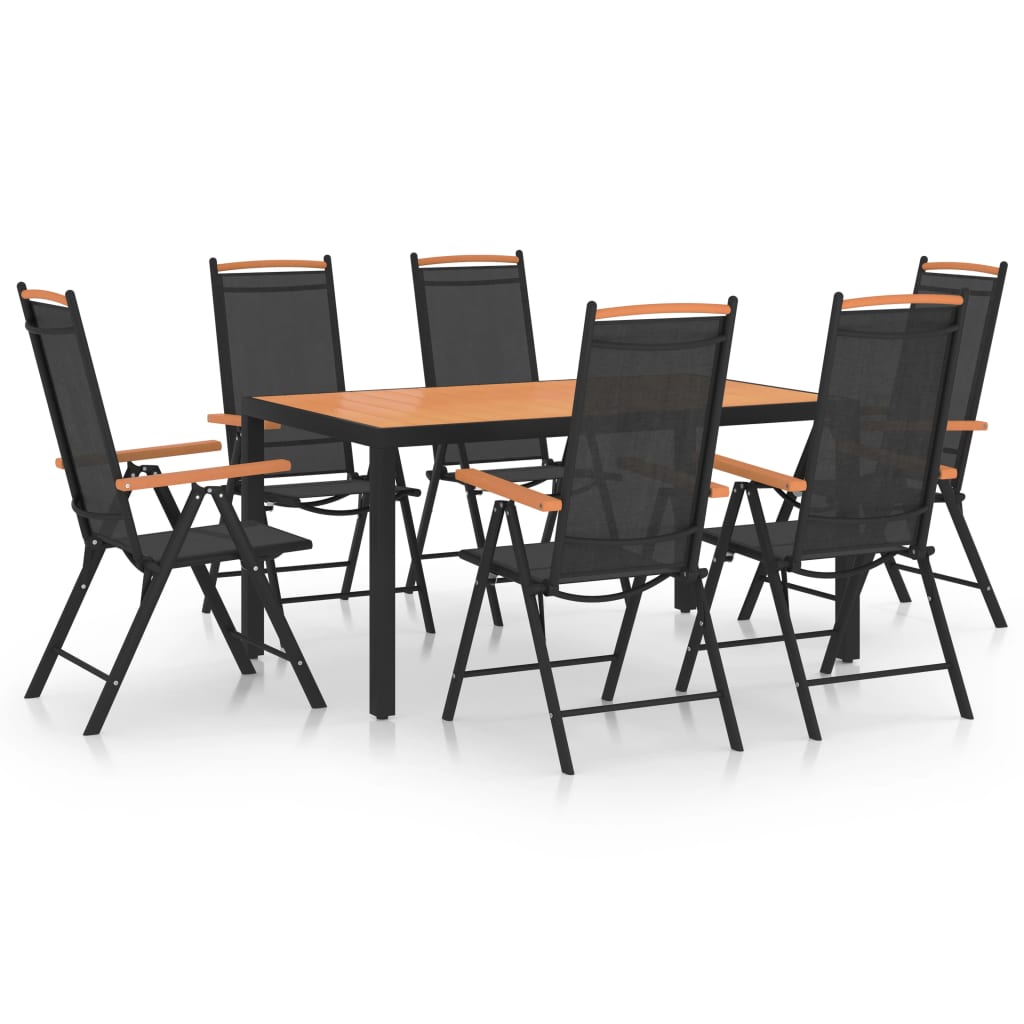 7 Piece Garden Dining Set Aluminium Black