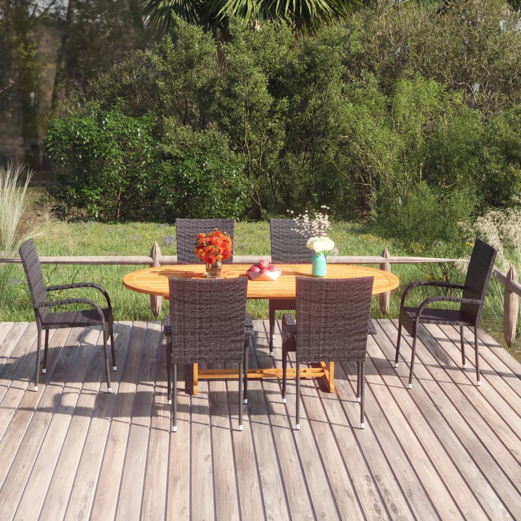 7 Piece Garden Dining Set Poly Rattan
