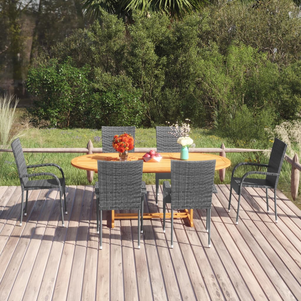 7 Piece Garden Dining Set Poly Rattan