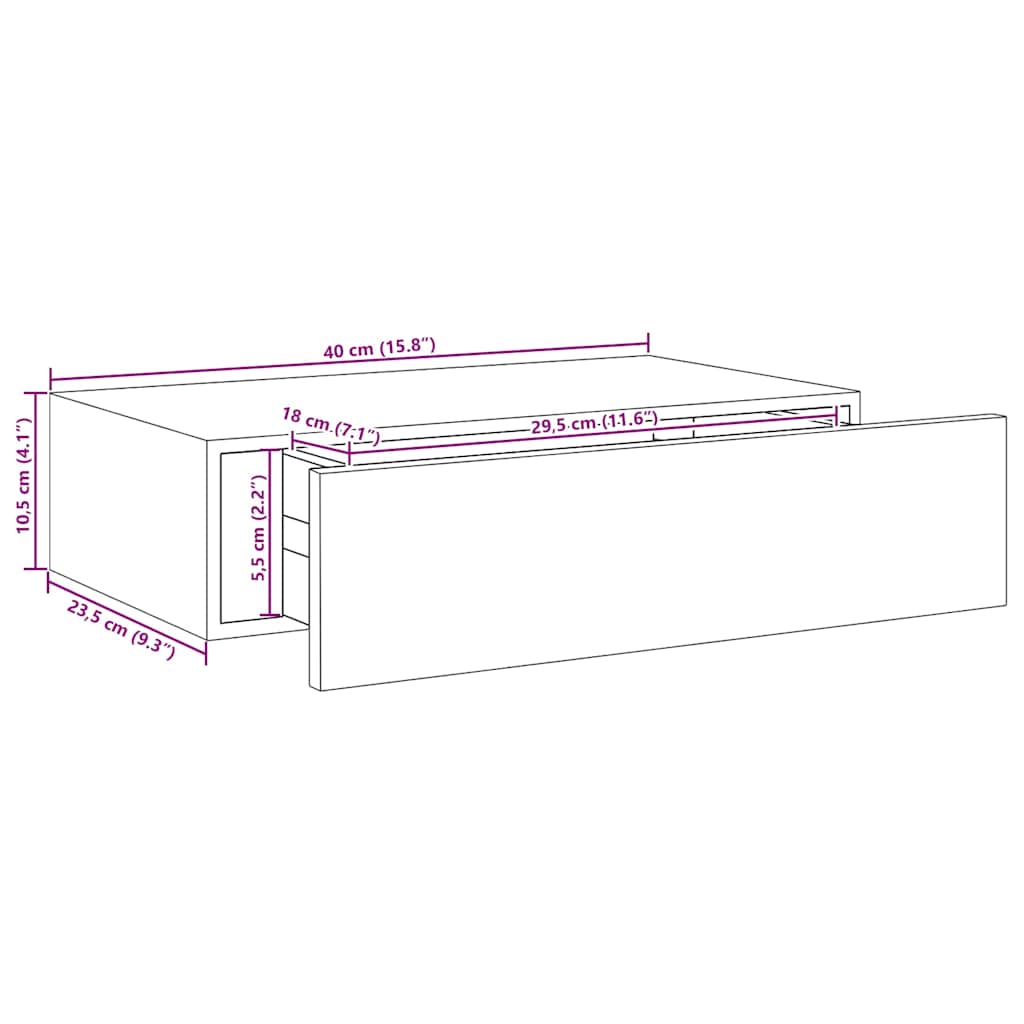 Wall-Mounted Drawer Shelf 40X23.5X10Cm Mdf