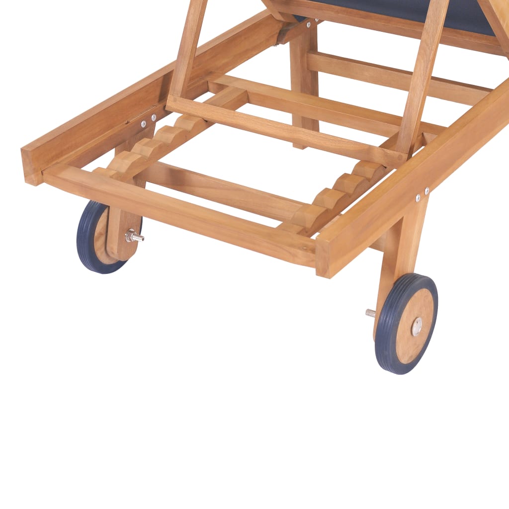 Folding Sun Loungers With Wheels 2 Pcs Solid Teak And Textilene