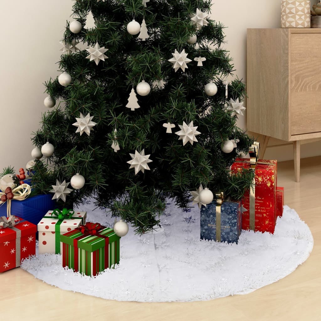 Luxury Christmas Tree Skirt White Faux