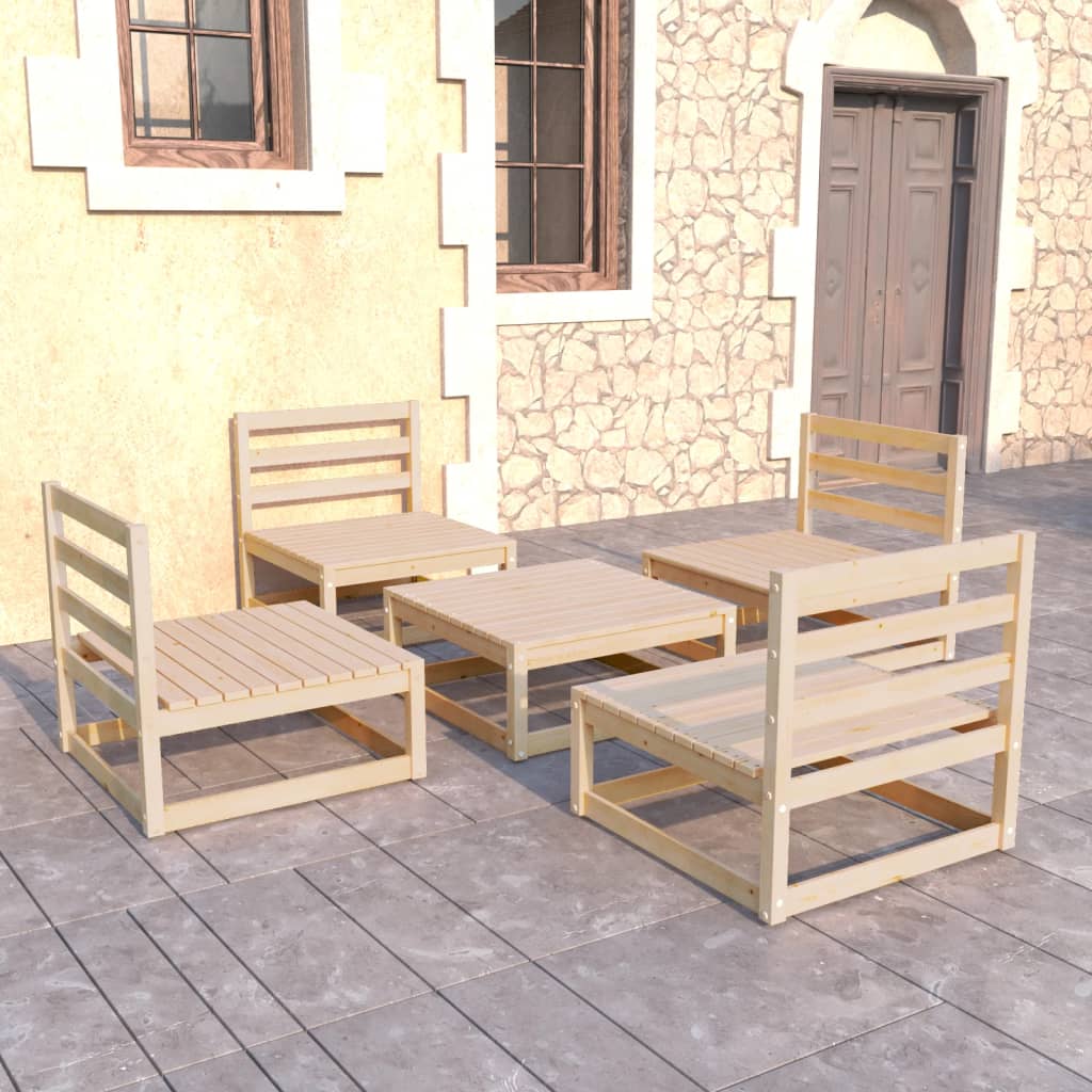 5 Piece Garden Lounge Set Solid Wood Pine