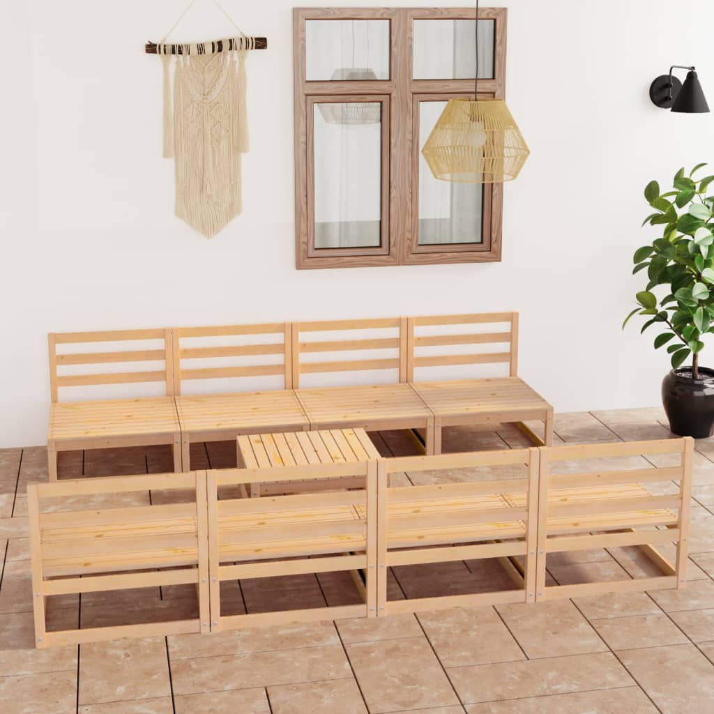 9 Piece Garden Lounge Set Solid Pinewood
