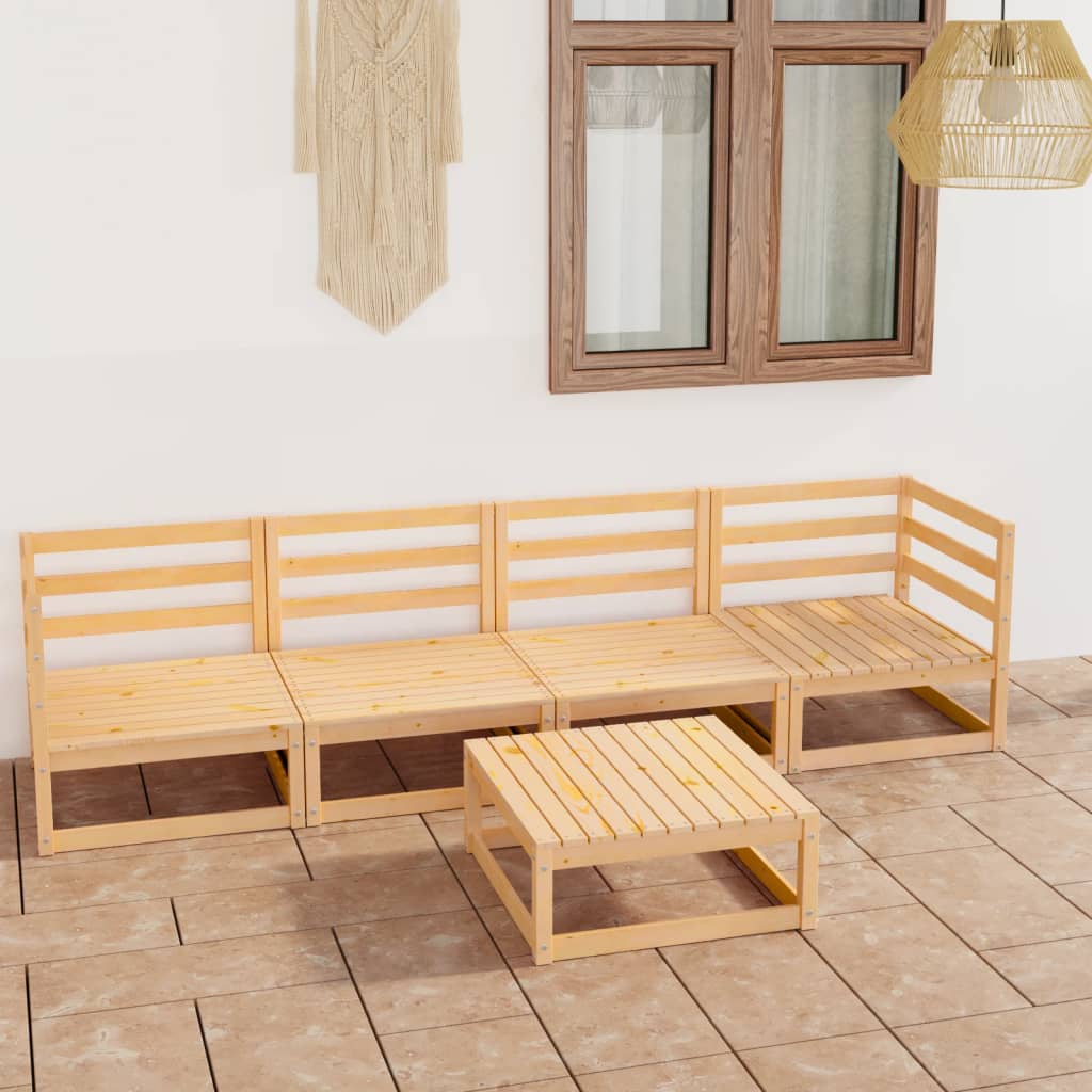 5 Piece Garden Lounge Set Solid Wood Pine