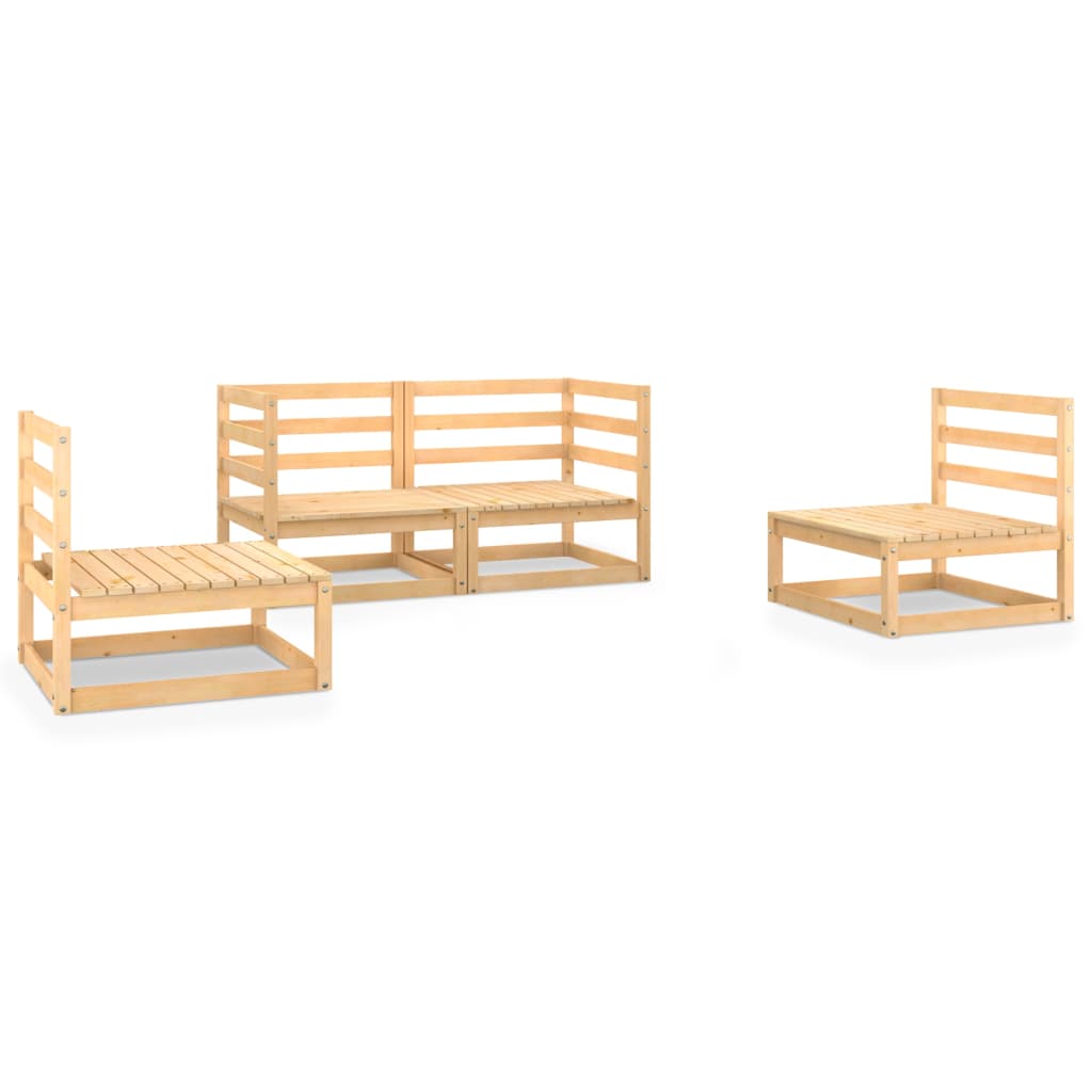 4 Piece Garden Lounge Set Solid Wood Pine