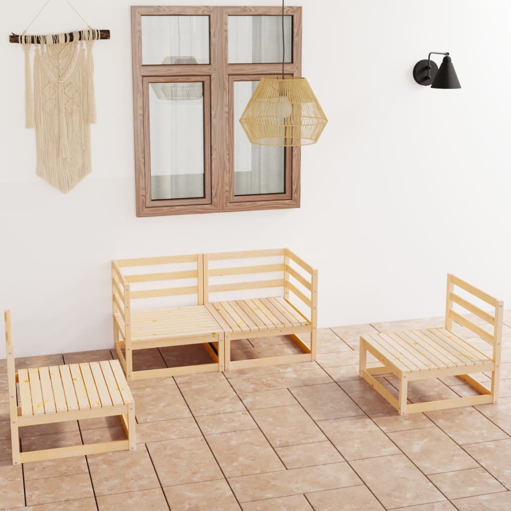 4 Piece Garden Lounge Set Solid Wood Pine