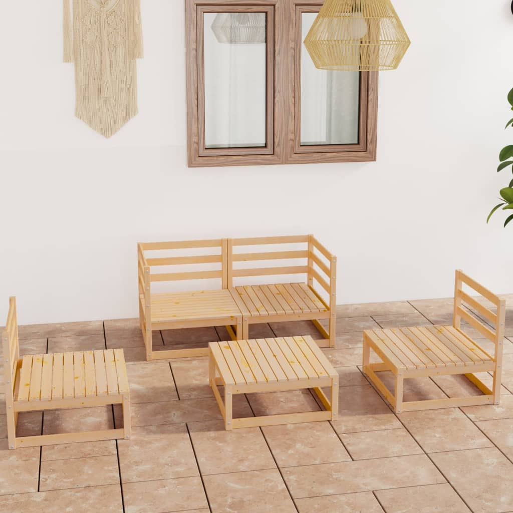 5 Piece Garden Lounge Set Solid Wood Pine