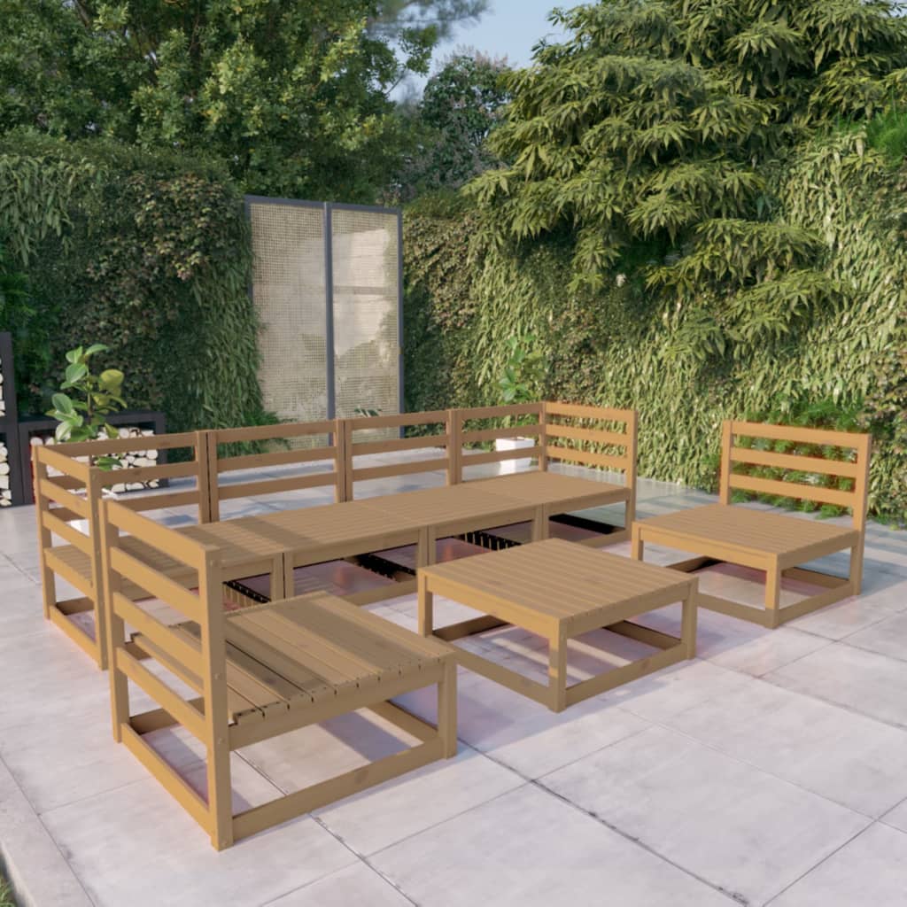 7 Piece Garden Lounge Set Solid Wood Pine