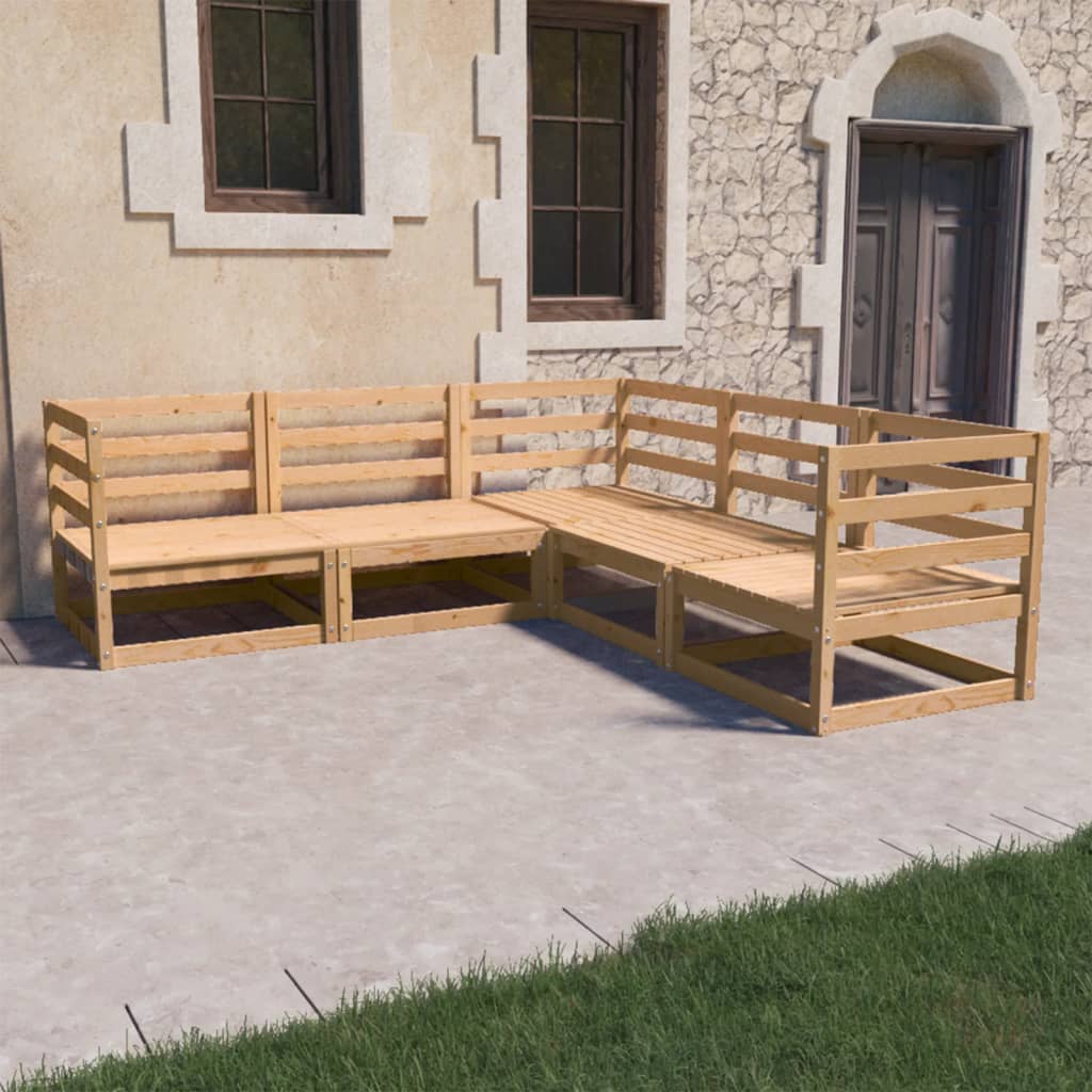 5 Piece Garden Lounge Set Solid Wood Pine