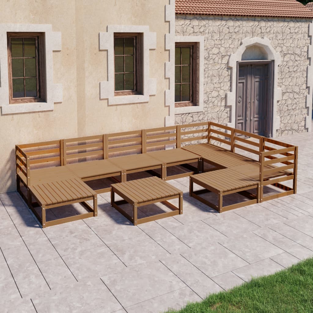 10 Piece Garden Lounge Set Solid Pinewood