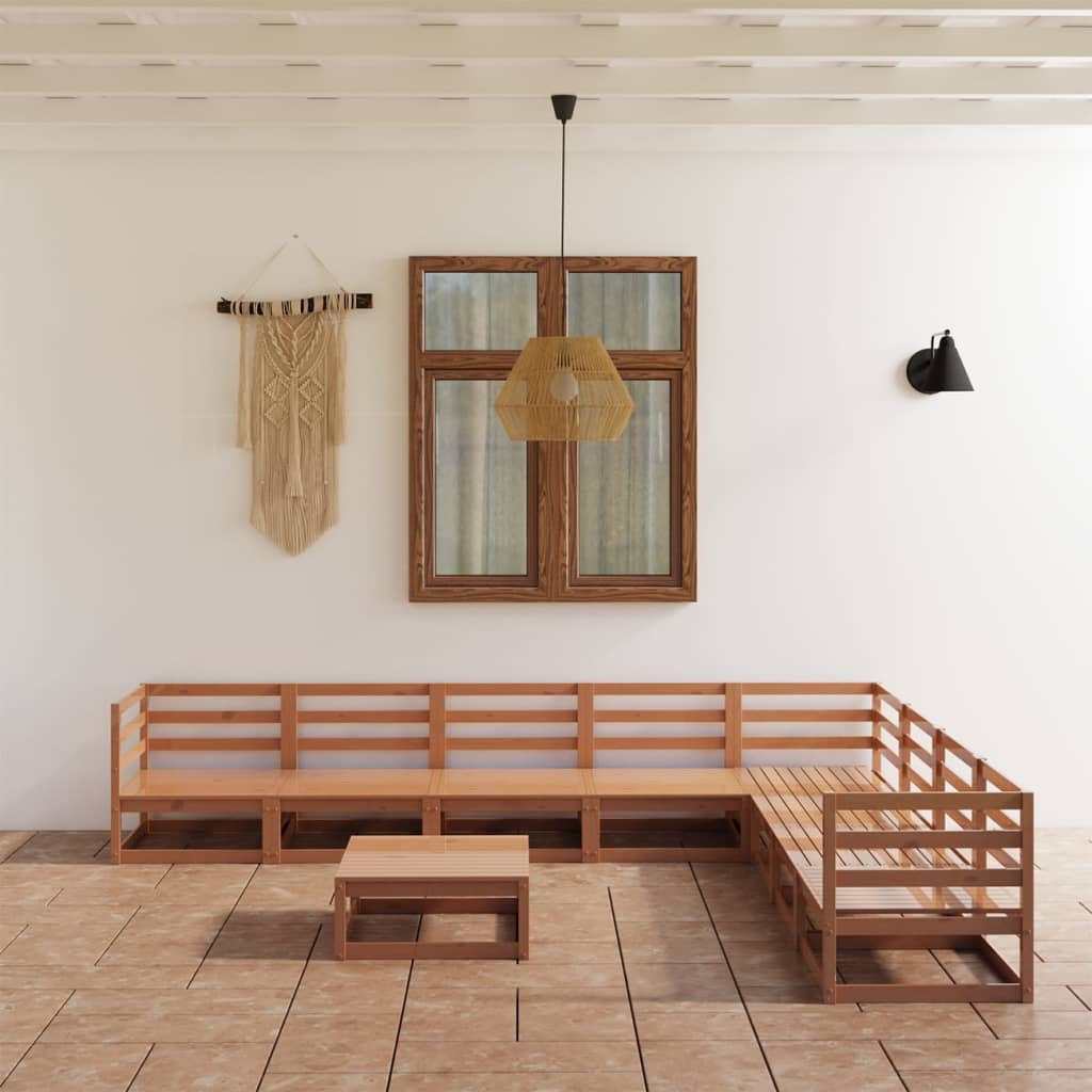 9 Piece Garden Lounge Set Solid Pinewood