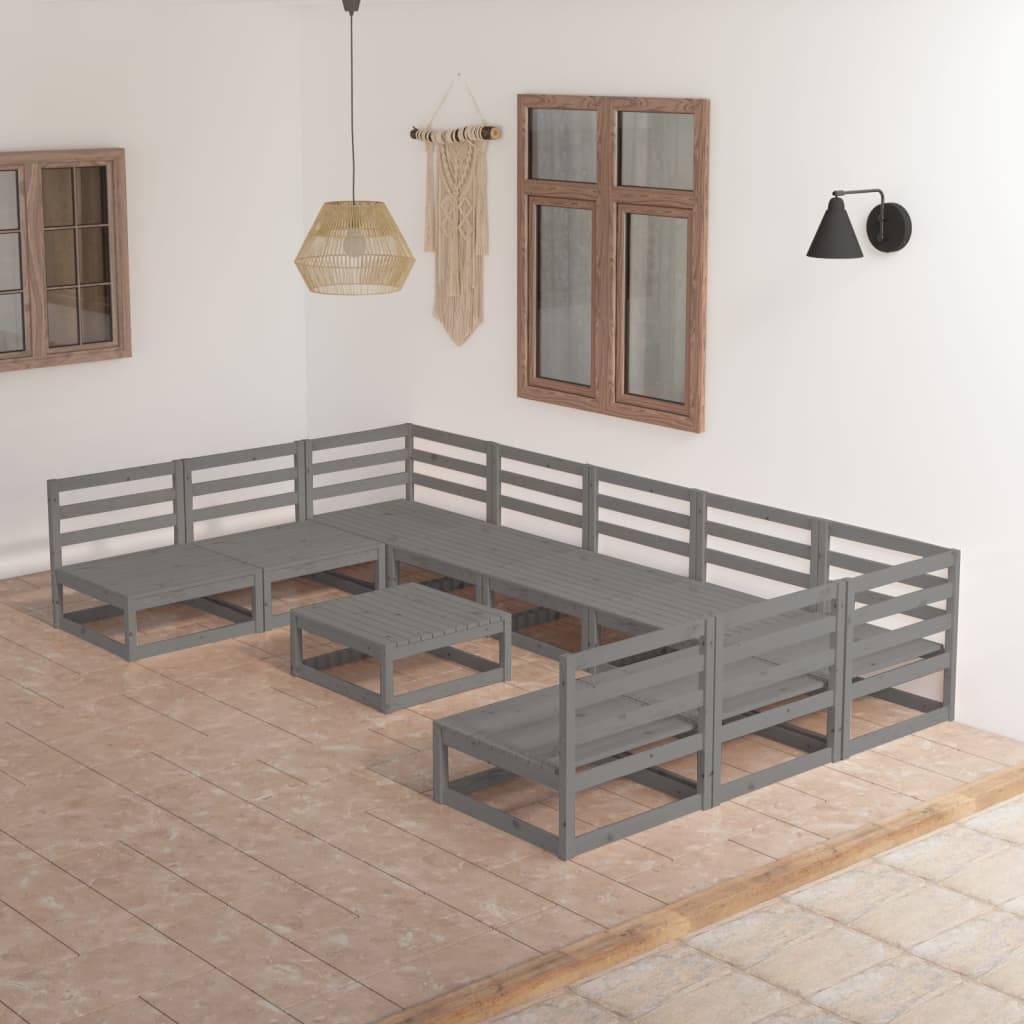 10 Piece Garden Lounge Set Solid Wood Pine