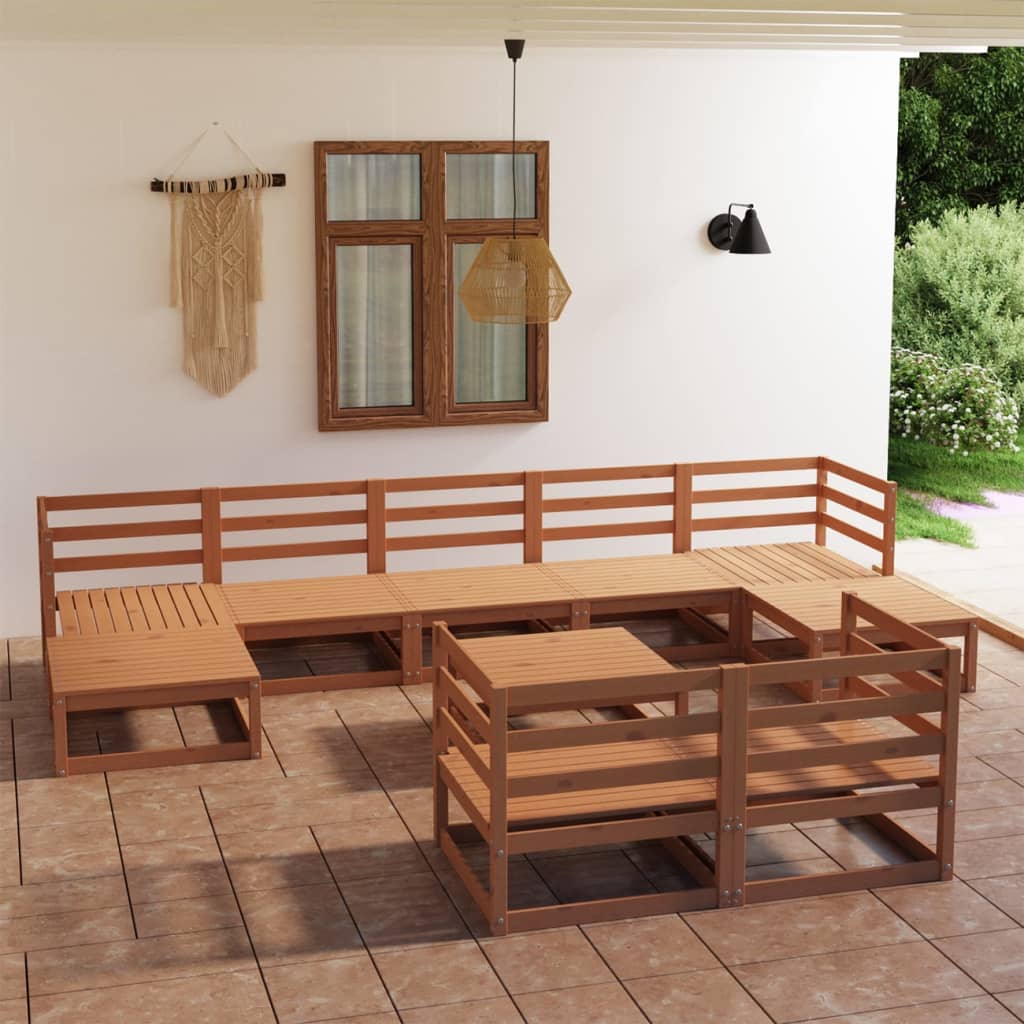 10 Piece Garden Lounge Set Solid Pinewood