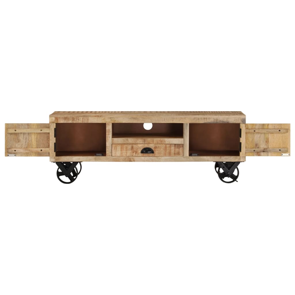 Tv Cabinet With Wheels 110X30X Rough Mango Wood