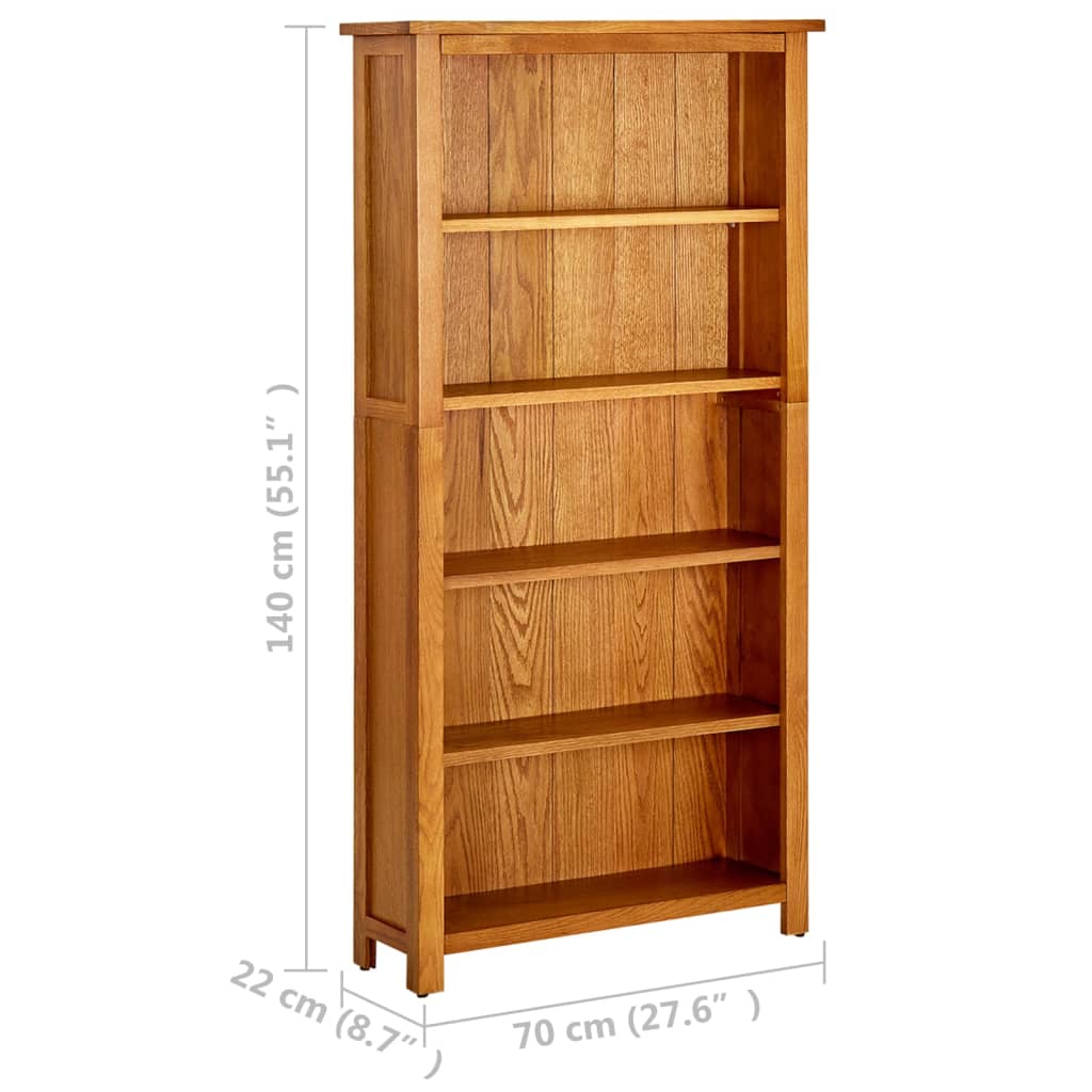 5-Tier Bookcase Solid Oak Wood