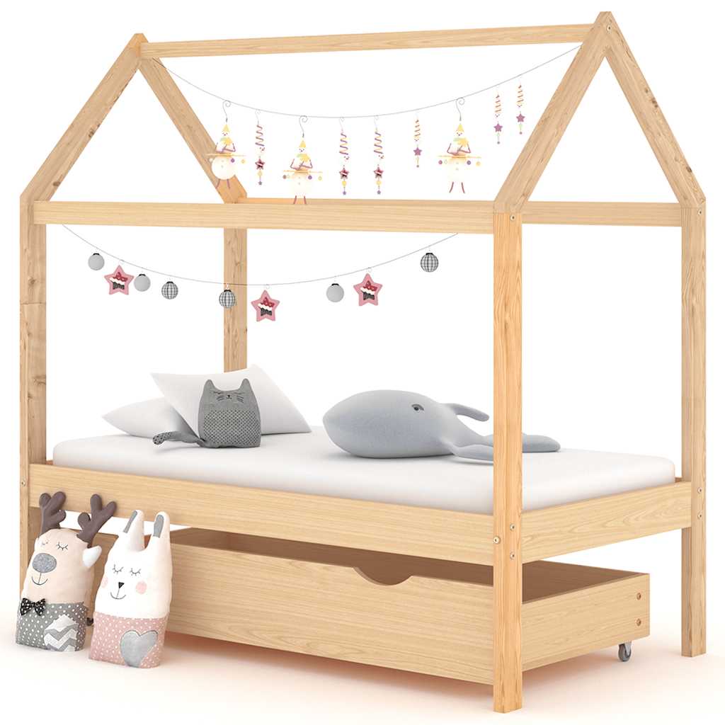 Kids Bed Frame With Drawers Solid Pine Wood