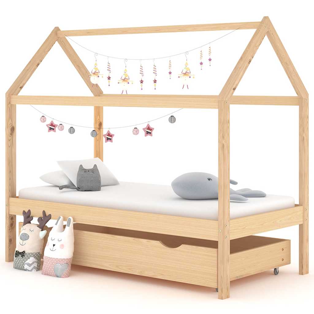 Kids Bed Frame With Drawers Solid Pine Wood