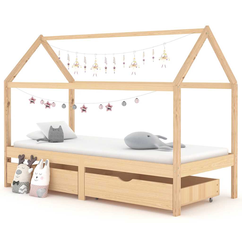 Kids Bed Frame With Drawers Solid Pine Wood