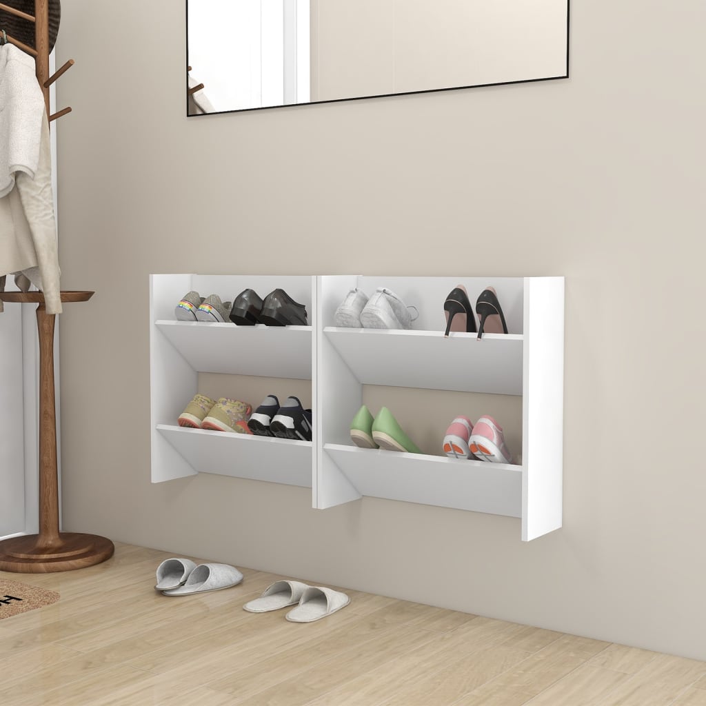 Wall Shoe Cabinets 2 Pcs 60X18X Engineered Wood White