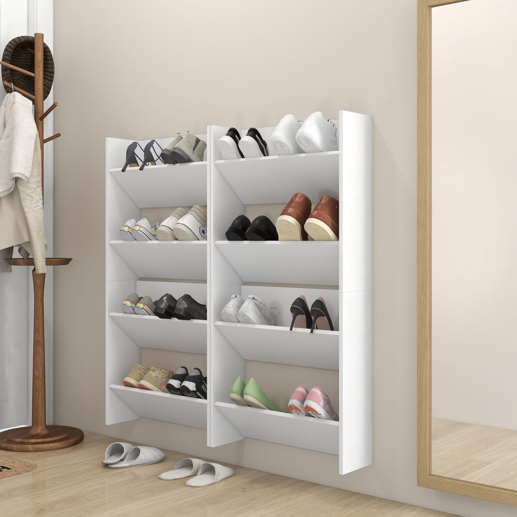 Wall Shoe Cabinets 2 Pcs 60X18X Engineered Wood White