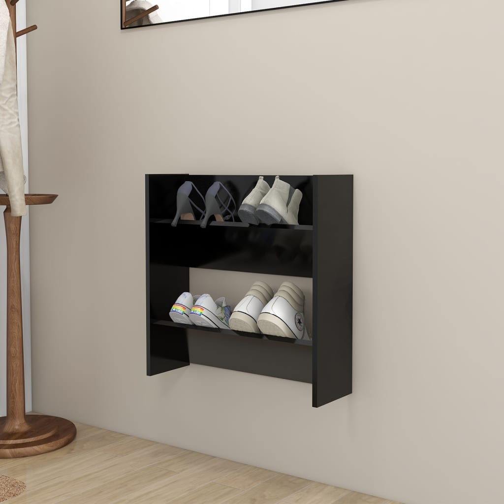Wall Shoe Cabinet 60X18X Engineered Wood Black