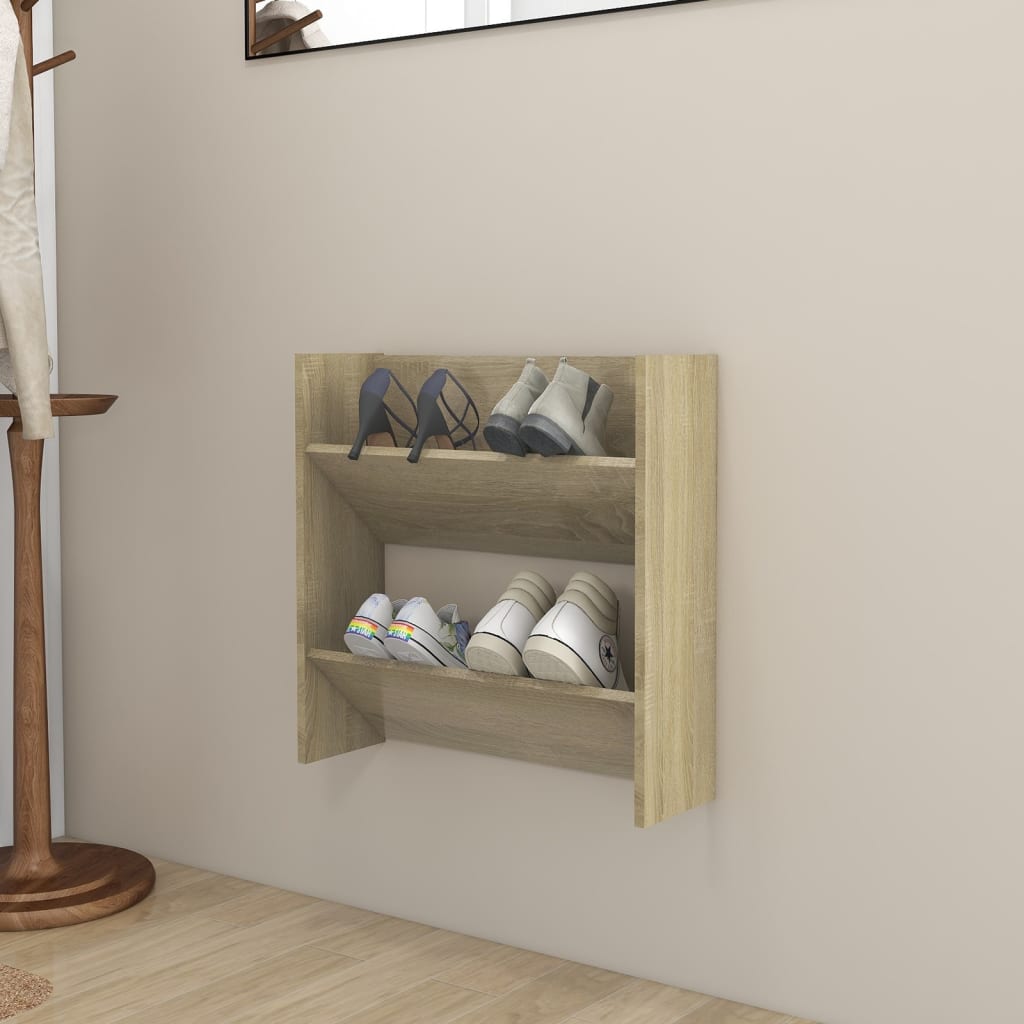 Wall Shoe Cabinet 60X18X Engineered Wood Sonoma Oak