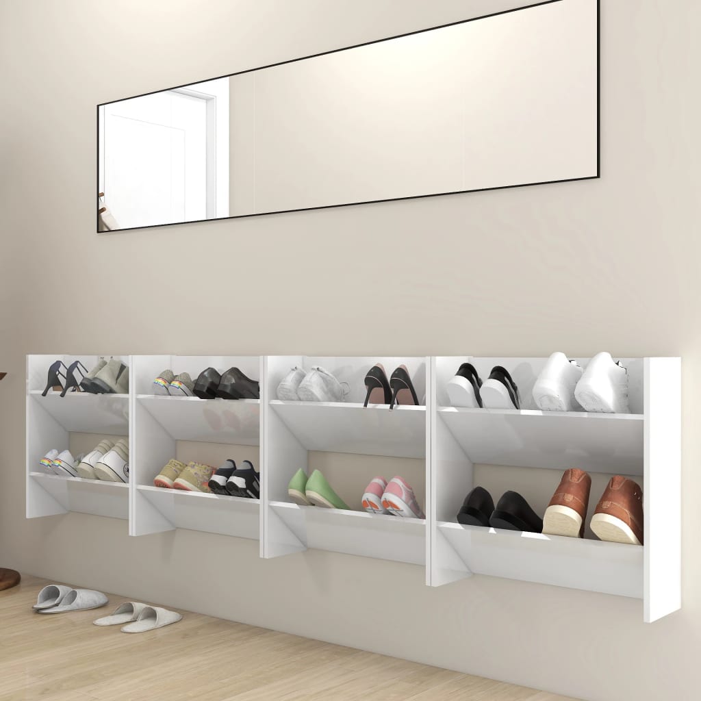 Wall Shoe Cabinets 4 Pcs 60X18X Engineered Wood High Gloss White