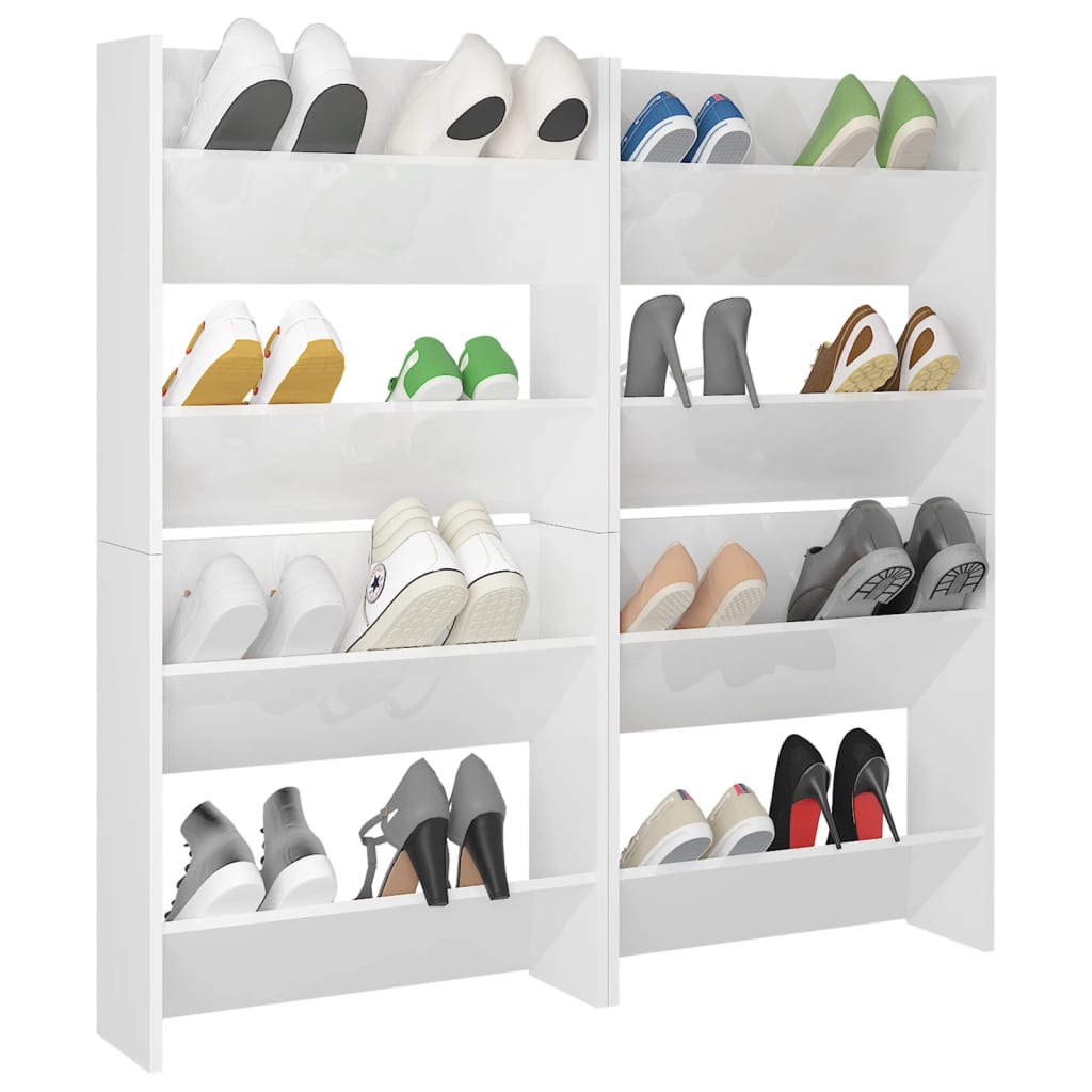 Wall Shoe Cabinets 4 Pcs 60X18X Engineered Wood High Gloss White
