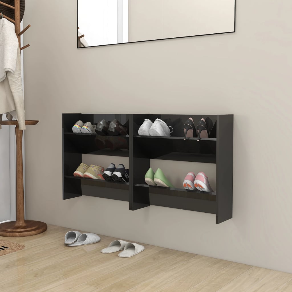 Wall Shoe Cabinet 60X18X Engineered Wood High Gloss Black